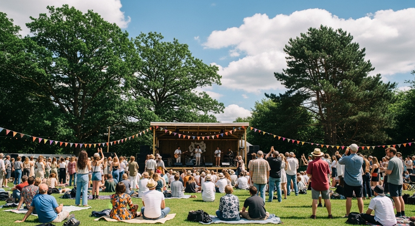 Festivalgoers around a Beyond Music: Art, Tech & Culture light installation