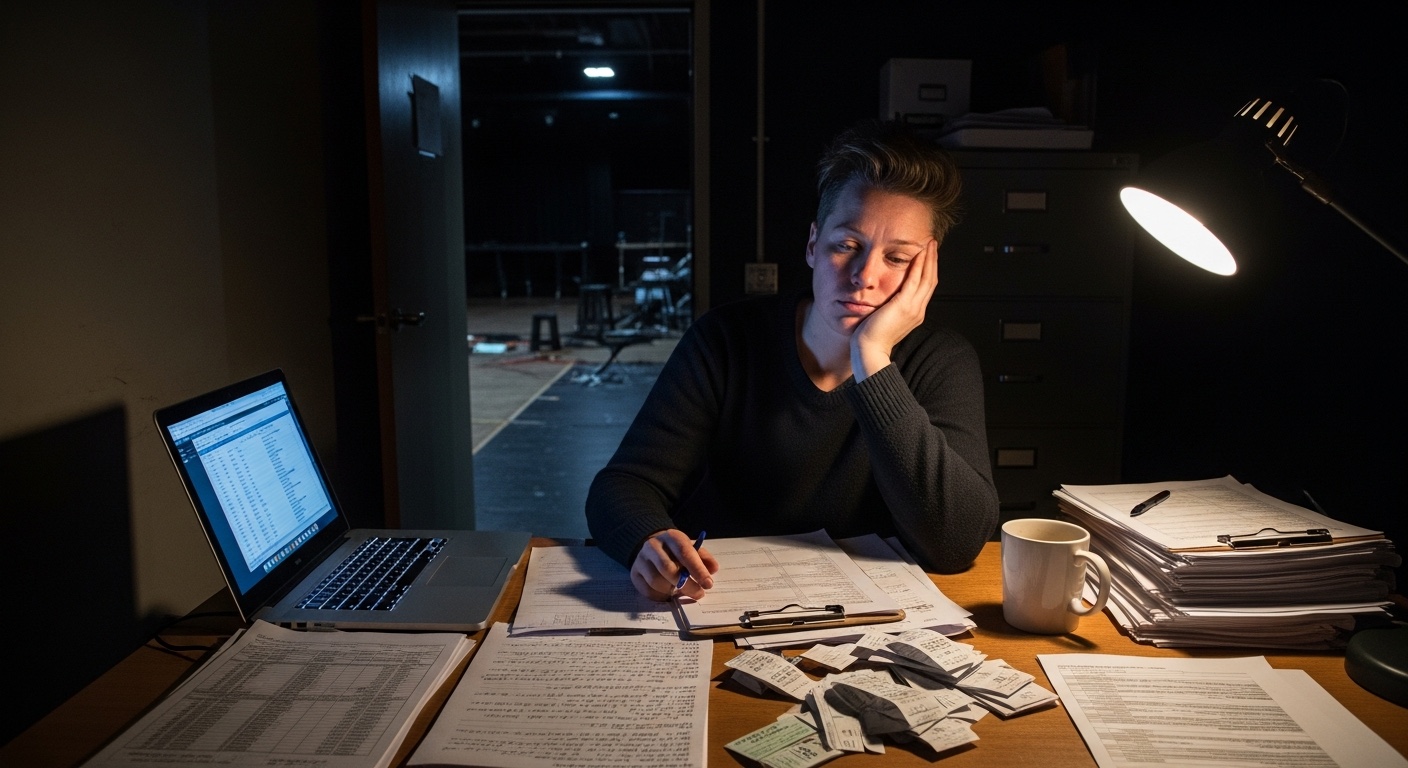 A festival stage manager coordinating with their team backstage